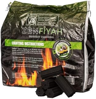Zenfiyah Coconut Shell Charcoal Briquettes BBQ Grilling and Caja China Pig Roasting Box Up to 5 Hour Cooking Eco Friendly 40 Pounds Bags