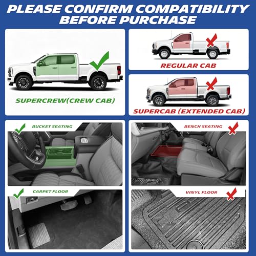 Image of Michelin Vehicle Mats for 2017-2026 Ford F250 /F350 /F450 Super Duty CrewCab | Fit Bucket Seat Carpet Floor, All-Weather TPE Custom Fit Floor Mats, Non Slip Truck Liner, 2 PCS, Premier