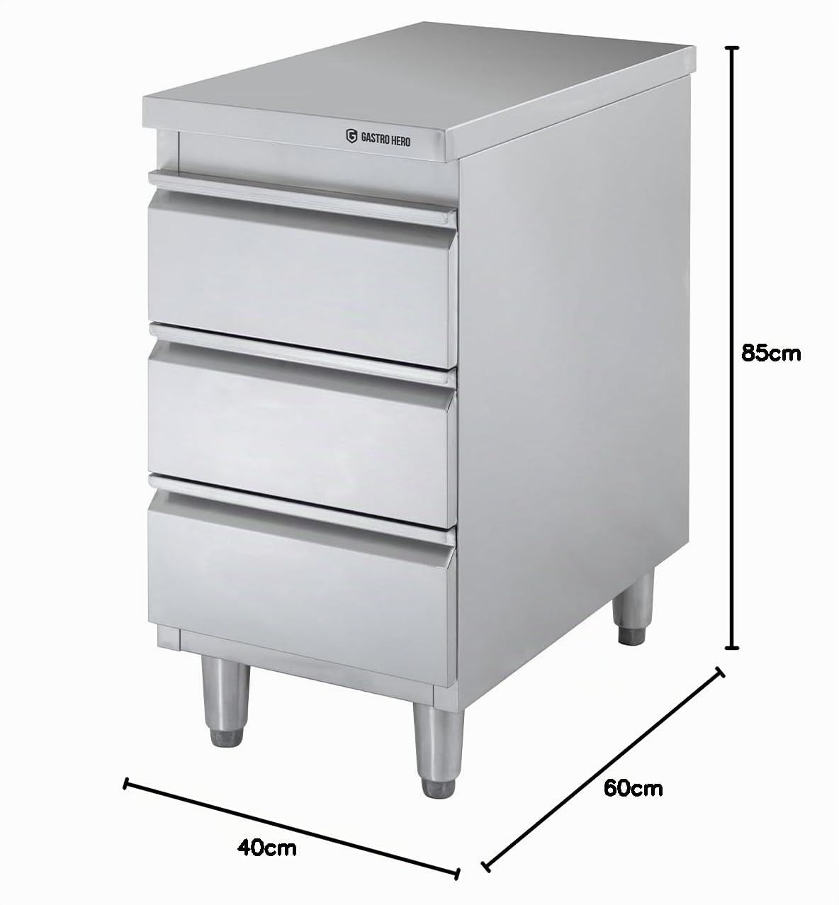 GastroHero Meuble Bas avec tiroirs en INOX Basic, 3 unités 600 | CHR Fournitures de la Restauration