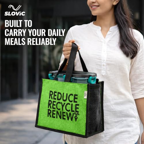 Image of SLOVIC Lunch Bag for Office for Men & Women | Tiffin Bag | Lunch Bags for Woman with Quality Zipper | Eco-Friendly Jute Bags for Women (34 x 30 CM)