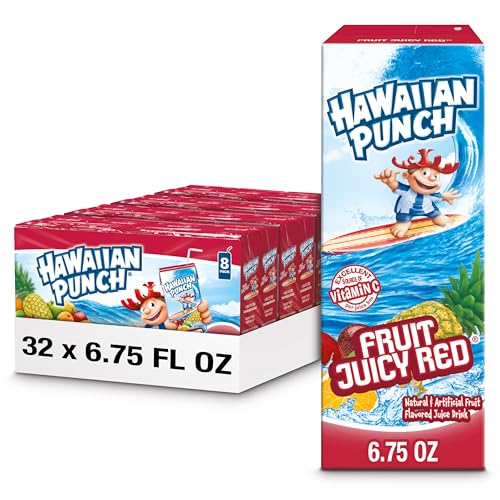 Hawaiian Punch Fruit Juicy Red Juice Drink, 6.75 fl oz boxes, 32 Count (4 Packs of 8), Ready-to-drink, On-the-go, Caffeine-free, Carbonation-free, Gluten-free, Excellent Source of Vitamin C