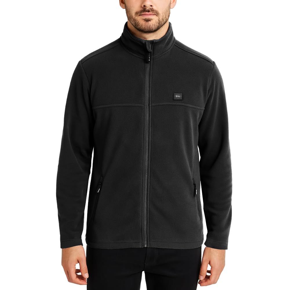 Lee Cooper Men's Black Workwear Full Zip Thermal Anti Pill Pullover Sweater Work Jumper, 3XL