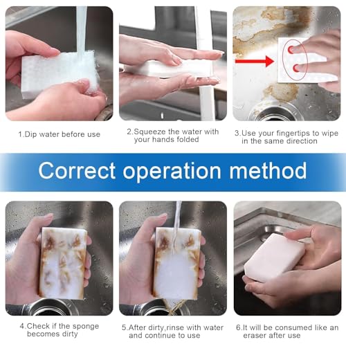 Image of Magic Cleaning Sponge Eraser for Kitchen, Bathroom, Wall & Multi-Surface Cleaning | Stain Remover Sponge | Water Activated Cleaning Pad | Pack of 6