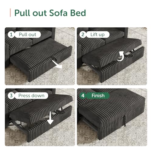 Image of HONBAY Modular Pull Out Sofa Bed,Corduroy Loveseat, Couches for Living Room,Dark Grey
