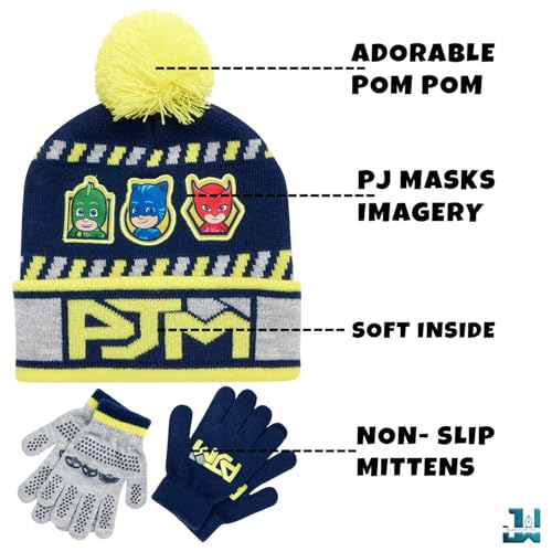 Image of PJ Masks Winter Hat and 2 Pair of Gloves or Mittens Set (Age 2-7)