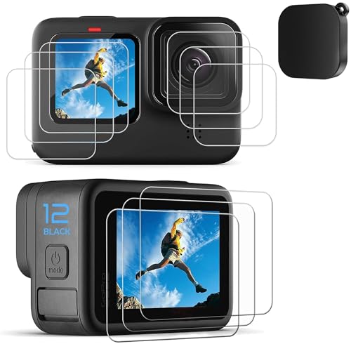 PCTC 9PCS Hero 12 11 10 9 Screen Protector Compatible with Go Pro Hero 12/Hero 11/Hero 10/Hero 9 Black,9 Packs Ultra Clear Tempered Glass Screen Protector