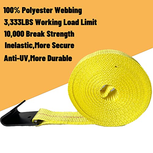 Kje Flat Hook Ratchet Straps,2 Pack Heavy Duty Tie Down Straps 2" X 27' Weather Resistant Cargo Strap 3,333 Pound Working Load Limit For Flatbed, Truck, Trailers Pickup #TOP2