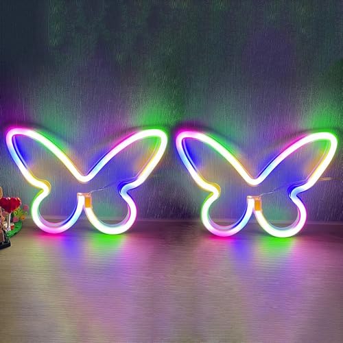 Image of 2PCS LED Neon Light Sign Butterfly Neon Signs Home Night Lights for Kids' Bedroom Decorative lamps Wall Art Romantic Christmas Birthday Gift