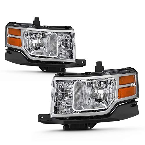 VIPMOTOZ Chrome Bezel OE-Style Halogen Headlight Headlamp Assembly Replacement Pair For 2009-2012 Ford Flex Driver & Passenger Side Set