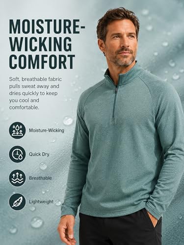 Image of Golf Quarter Zip Pullover for Men Mock Neck 1 /4 Zip Lightweight Athletic UPF 50+ Men's Long Sleeve Golf Sweatshirt