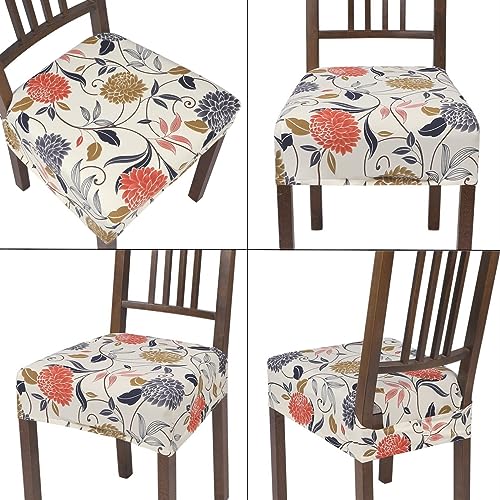 Image of SearchI Dining Chair Seat Covers Set of 8, Rear Covered, Orange Flower