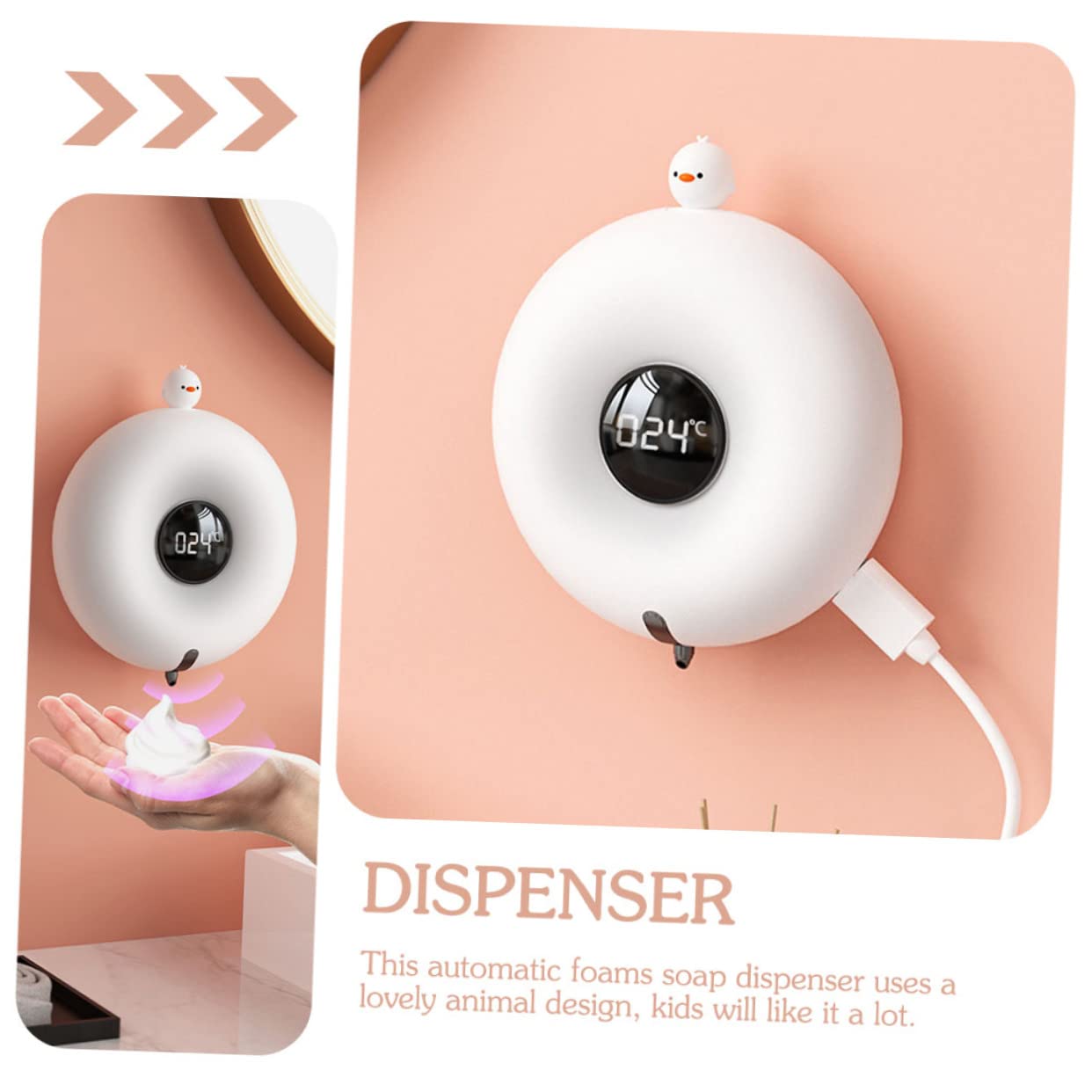 Zerodeko Dispenser Sapone Automatico da Parete, Design Animaletto, 300ml, Plastica Bianca, Sensore Intelligente, per Bagno e Ristorante