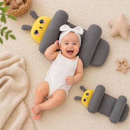Image of Baby Pillow Combo Set for Newborns & Infants | Toddler Pillow Head Support Cushions with Plush Side Rollers for 0-12 Months