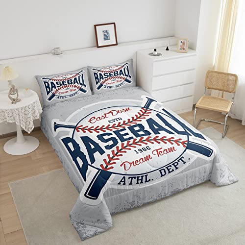 Homewish Baseball Comforter Set Vintage Sports Baseball Bedding Set 2Pcs For Kids Boys Teens Sports Theme Duvet Insert Soft Polyester Down Comforter With 1 Pillowcase, Twin Size #TOP2