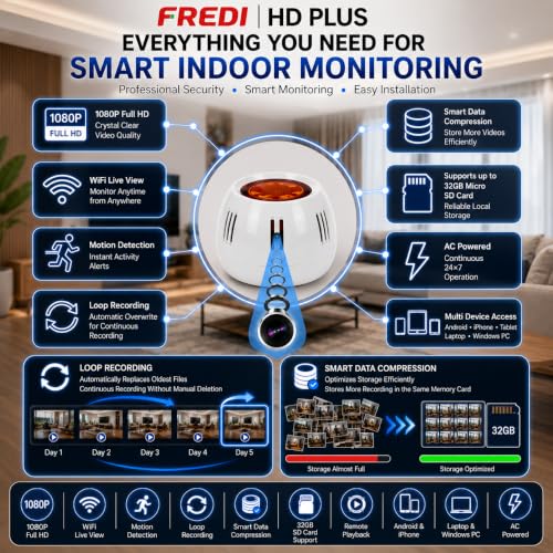 Image of FREDI HD PLUS 1080P Hidden Camera WiFi Bulb Holder Camera with Audio & Video Recorder, Motion Detection, Remote Monitoring, SD Card Support up to 32GB, Indoor Spy Camera for Home & Office, iWFCam App