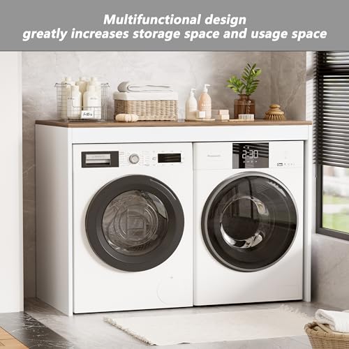 Wasmachinekast, wasmachinekast met grote werktafel, moderne kast boven de wasmachine en droger, bovenbouwkast geschikt voor wasmachine en wasdroger, 60 x 128 x 97 cm - Afbeelding 4
