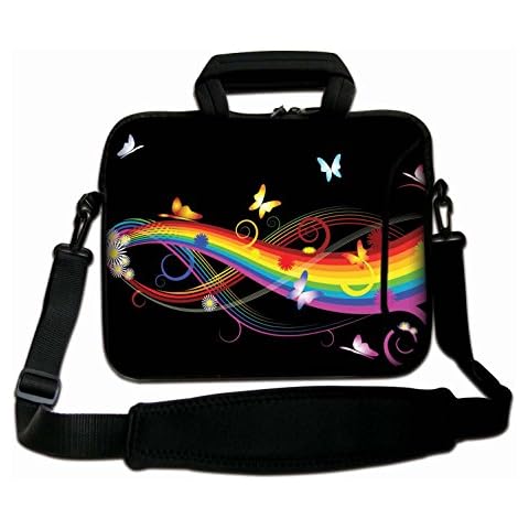 LUXBURG 13" Inch Luxury Design Laptop Notebook Sleeve Soft Case Bag With Handle and Shoulder Strap - Butterflies & Rainbows Cover
