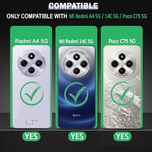 Image of AIBEX Compatible for Poco M7 5G / Redmi 14C 5G / Redmi A4 5G / Poco C75 5G Mobile Back Case Cover, Crystal-Clear Shockproof Bumper with Camera Guard |TPU+PC |Slim Transparent - Black