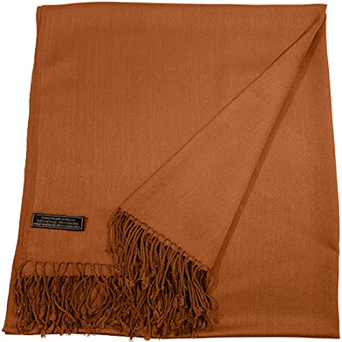 CJ Apparel Persimmon Orange Burnt Orange Solid Color Tassels Design Nepalese Shawl Seconds Scarf Wrap Stole Throw Head Wrap Pashmina Hand Made in Nepal New3
