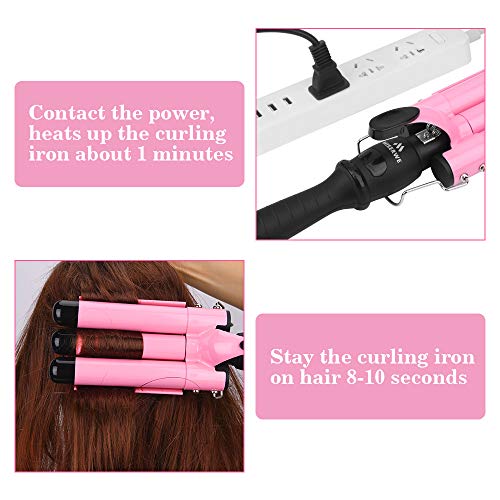 [Update Version] 3 Barrel Curling Iron 1 inch Hair Crimper with LCD Temperature 430℉ Display Hair Wand Waver Iron Fast Heating Ceramic Curling Wand with Heat Resistant Glove & Travel Bag - Thumbnail 5