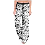 Azruma Hose Damen Sommer Boho Drucken Gummibund Kordelzug High Waist Weites Bein Lang Hose Lose Elegant Strand Hose Freizeit Haremshose Pumphose Stoffhose Yogahose Sommerhose