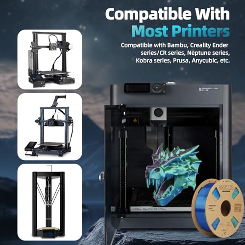 Image of 3D Printer Silk PLA Filament 1.75mm, Shiny Triple Color Blue Green Purple, Dimensional Accuracy + /- 0.02 mm, 1KG (2.1lbs) /Spool Easy to Print for Most FDM 3D Printers