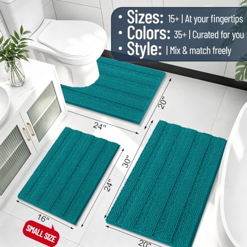 Image of Smiry Thick Small Chenille Bathroom Rugs 24x16, Extra Absorbent Striped Bath Mat, Machine Washable, Rubber Backing, Bath Rugs for Bathroom, Tub & Shower, Modern Home Decor Accessories, Deep Lake