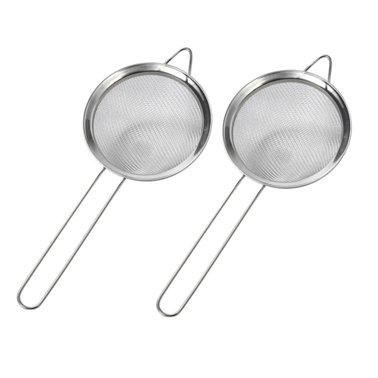 Cabilock 2pcs Stainless Steel Sifting Strainer Handheld Mesh Flour Sieve for Baking Diameter for Dusting Powdered Sugar for Cookies Pizza Dough