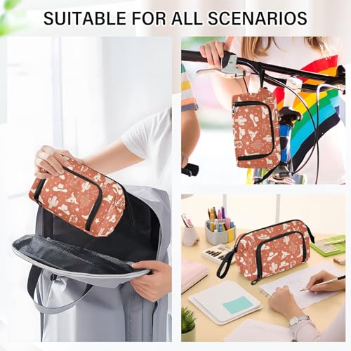Image of Western Cowboy Orange Pencil Case Pouch Big Capacity Pencil Bag Box Organizer Pen Case with Zipper Pencil Boxes for Boys Girls Kids Women School College
