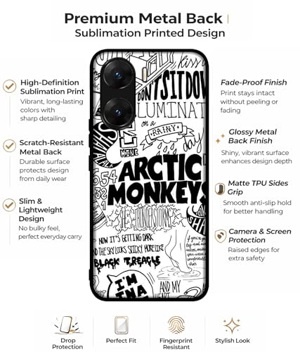 Image of Arctic Monkeys Pattern Design Premium 2D Printed Metal Back Case Cover for Vivo V29E 5G, Multicolor