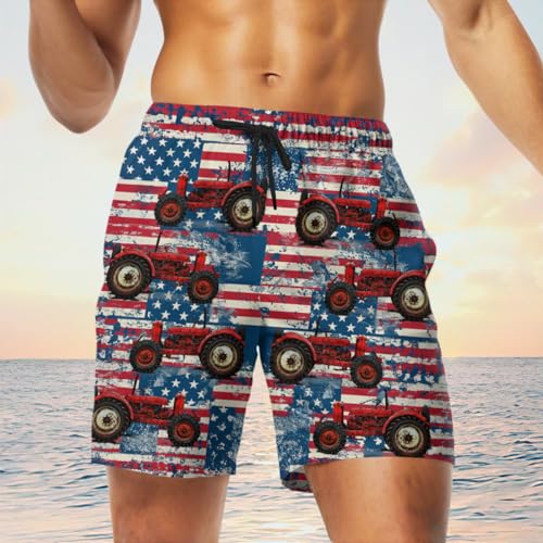 Tractor Farm Mens Swim Trunks - Farmhouse Hawaiian Mens Swim Short Beach Shorts TU-SH-603