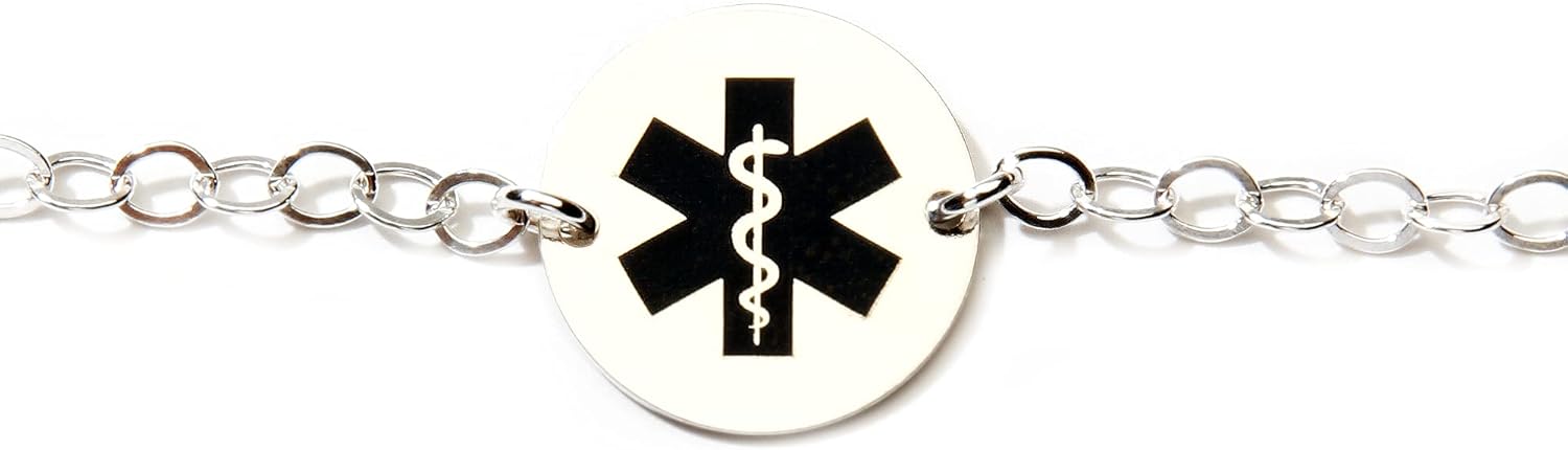 Medical Alert ID Bracelet for Women, Children, Custom Adjustable, Personalized Engraved, Emergency, 14K Gold Filled, Rose, Sterling Silver (CG343B_5-8).