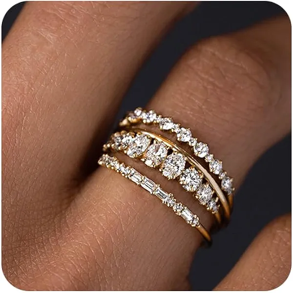 TOBENY Stackable Gold Rings for Women Non Tarnish Dainty 14K Gold Plated Stacking Cubic Zirconia Thumb Ring Set Trendy Statement Promise Wedding Bands Engagement Rings for Women Size 6 7 8 9 10
