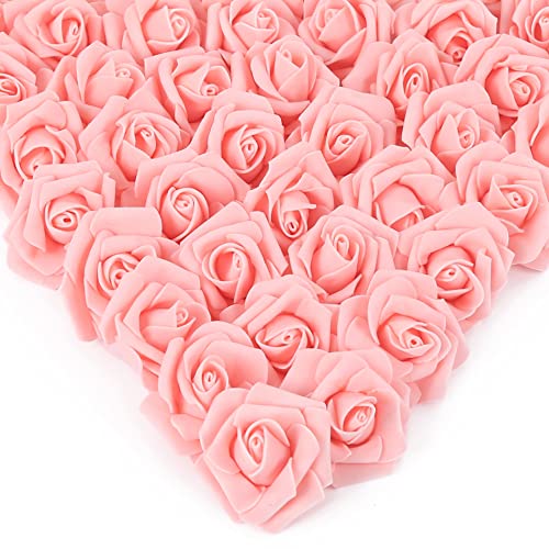 INSUNSIX Artificial Rose Flower Heads, 200 PCS Peach Foam Roses for Crafts 1.97in Real Looking Fake Roses for DIY Wedding Party Baby Shower Home Decoration(Peach)