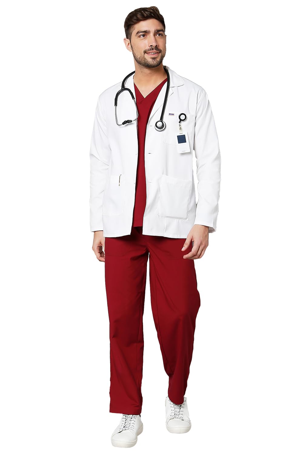 KNYAKNYA Men's Labcoat | Long Sleeve Short | 100% polyester | For Doctors (M, Long sleeves short)