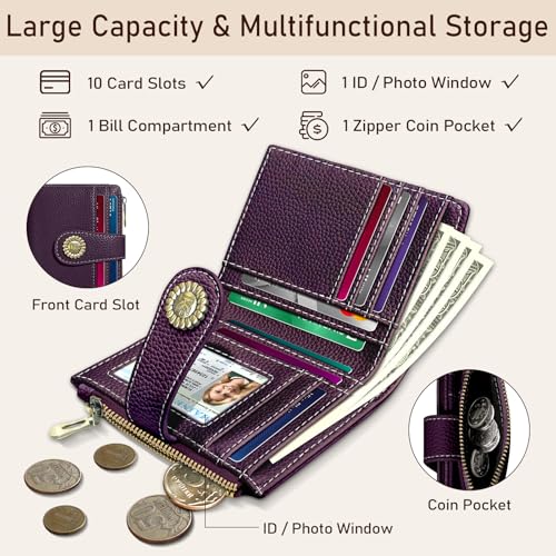 Image of Kelvoris Small Rfid Women Wallet Bifold Zipper Coin Pocket | PU Leather Compact Cash Credit Card Holder Travel Purse for Female Ladies Teen Girls 1 ID Window 10 Card Slots