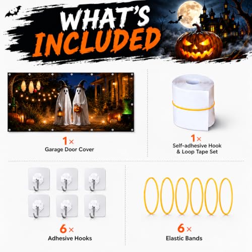 7 x 16 ft Halloween Garage Door Decorations Halloween decorations Cute Ghost Door Cover, Hanging Banner, Cauldron Backdrop Mural for Home, Outdoor, Indoor, Spooky Party, Wall, Window - image 7