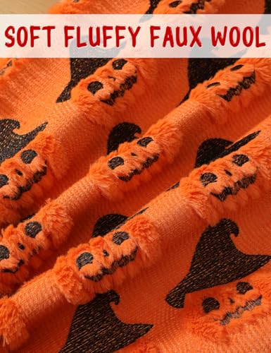 Halloween Decorations Set of 2 Double-Sided Halloween Pillow Covers 18" x 18", with 2 Different Looks, Pumpkin Bat & Pumpkin with Hat, Plush Faux Fur Throw Pillow Covers for Home Decor