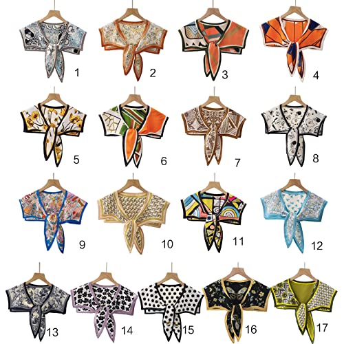 Women Silky Detachable Collar Scarf Colorful Geometric Floral Shawl Wrap Cape Women Scarf Shawl3