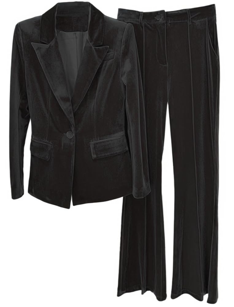 Womens Velvet Office Work Suit 2 PC Peak Lapel Blazer Pants Suit Women Formal Suit Prom Suit Wedding