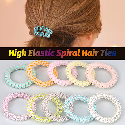 Image of 10 Piece Spiral Hair Ties For Thick Hair, Coil Elastics Hair Ties, Multicolor Medium Spiral Hair Tie, No Crease Hair Coils, Telephone Cord Plastic For Women And Girls (Matte Transparent Mix)