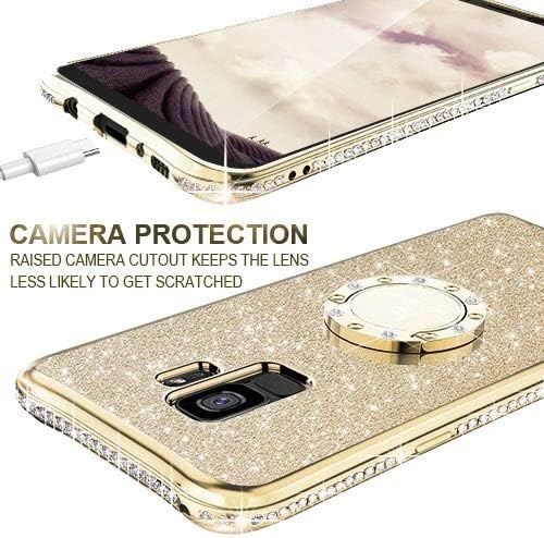 OCYCLONE Galaxy S9 Case, Glitter Luxury Bling Diamond Rhinestone Bumper Cute Galaxy S9 Phone Case for Girls with Ring Kickstand Sparkly Protective Samsung Galaxy S9 Case for Girl Women - Gold