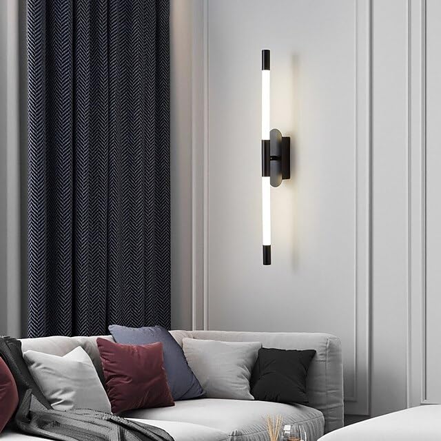 Image of Glowave Modern Black 600mm Metal LED Linear Wall Light Home Decor Modern Long Strip Wall Lamp Long Tube Wall Light - Tricolour | (068 /BK 600mm)