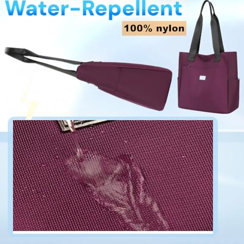 Large Capacity Water Repellent Nylon Shoulder Bag for Women, Multi-Pocket Tote with Zipper,Travel Handbag, Beach & Daily Use4
