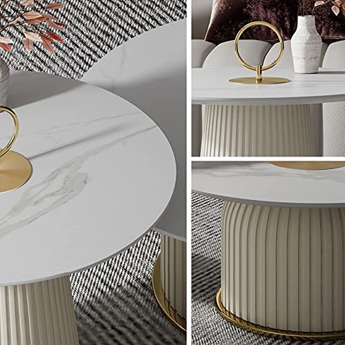2 Stück Couchtisch-Kombination, modern, einfach, Wohnzimmer, Schlafzimmer, Wohnung, hoch und niedrig, rund, gesinterter Stein, Couchtisch, Beige – Bild 5