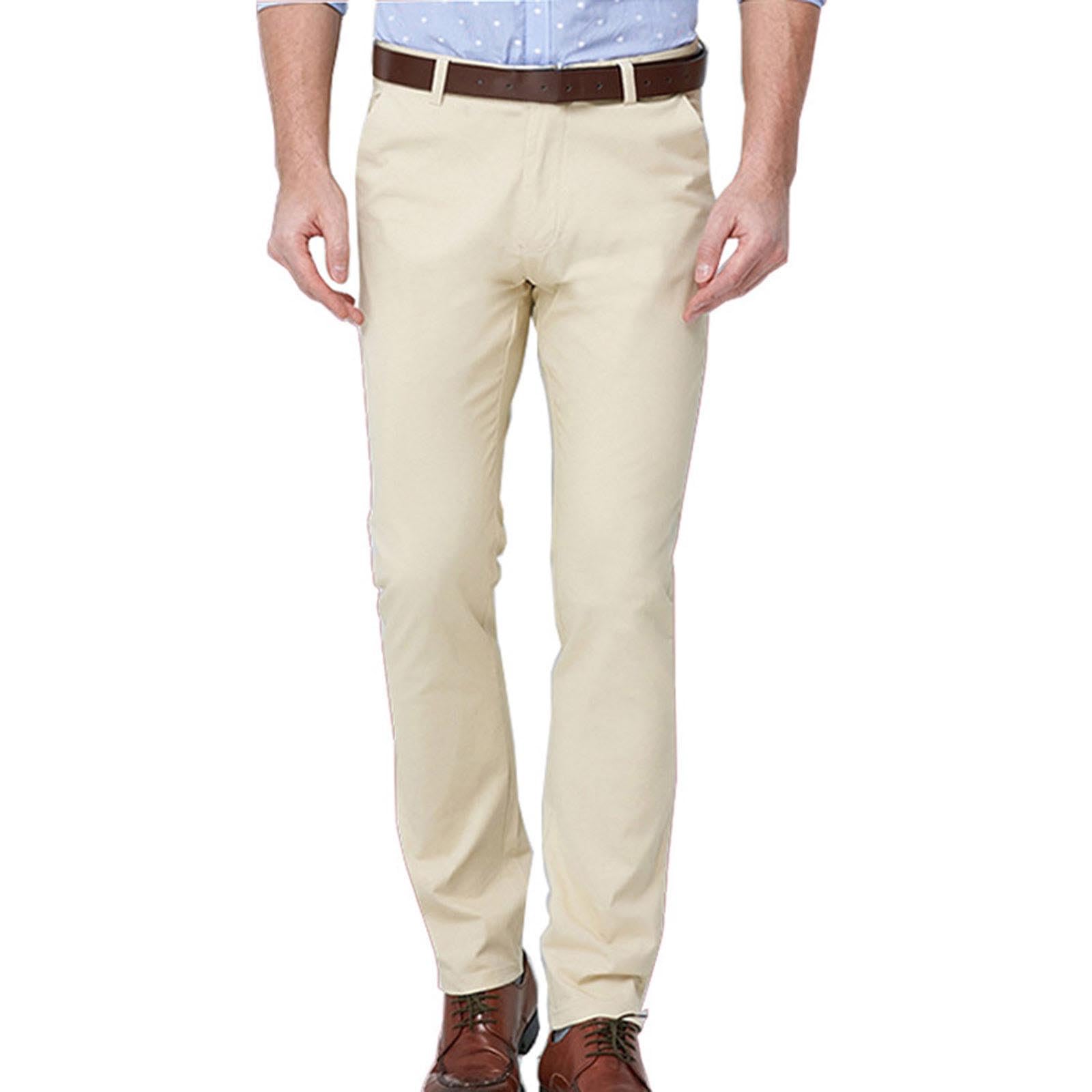 Mens Classic Fit Dress Pants Expandable Waist Lightweight Khaki Work Slacks for Business Casual Office Daily Trousers