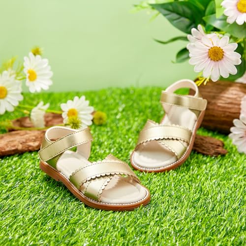 Image of PHIRAMIN Toddler Girl Sandals - Flower Girl Dress Shoes Open Toe Little Kid Flats