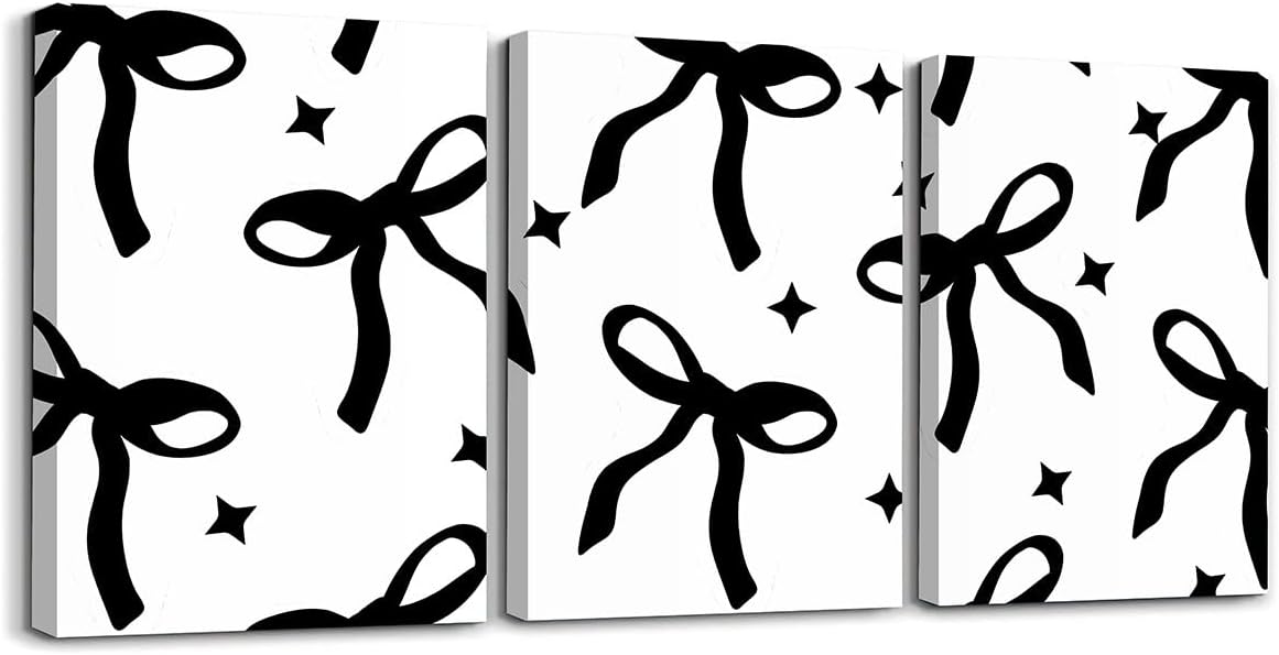 Feelyou Black Bowknot Canvas Wall Art for Living Room Kawaii Bow Tie Wall Decor for Bedroom Bathroom Wall Decor Bowknot Paintings Bow Pictures Artwork Office Ready to Hang Pictures Home Decor 3 Piece