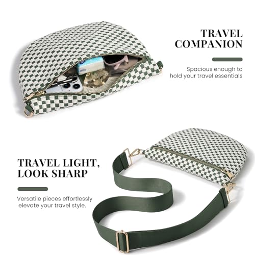 Image of Woven Crossbody Bags For Women, Checkered PU Waist Pack Travel Sling Bag