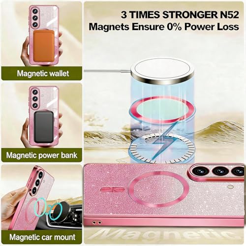 Image of Misscase for Samsung Galaxy S26 Case Compatible with MagSafe,Built-in Camera Lens Protector Full Protection Soft TPU Anti-Scratch Anti-Fingerprint Magnetic Glitter Slim Case Cover Pink